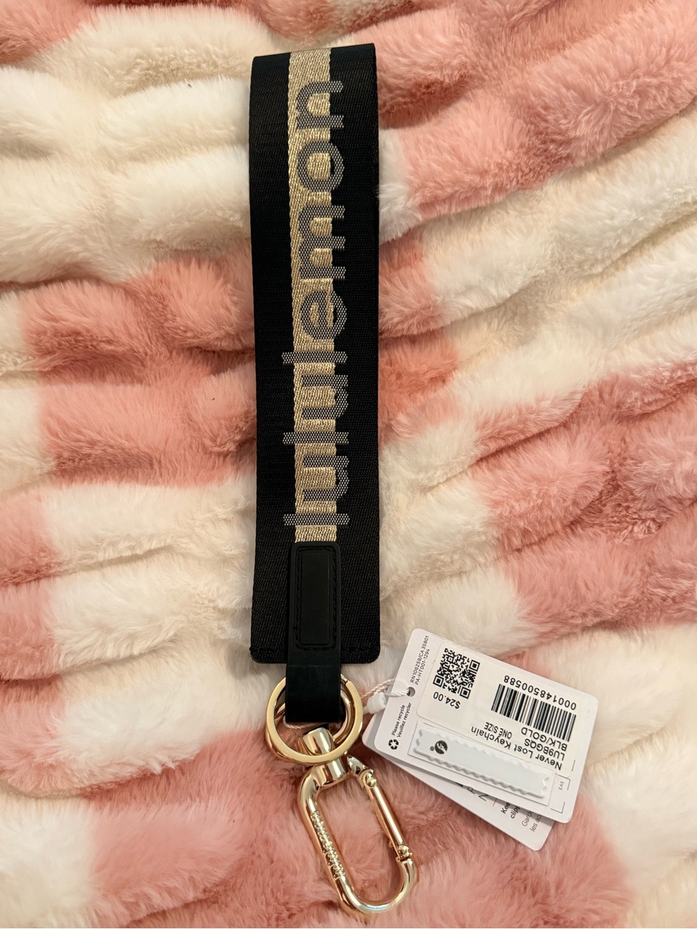 lululemon athletica Black and Gold Logo Wrist Key Strap